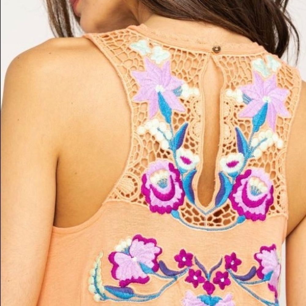 NEW Free People Flower Power Tank Top, Coral Combo - Picture 2 of 8